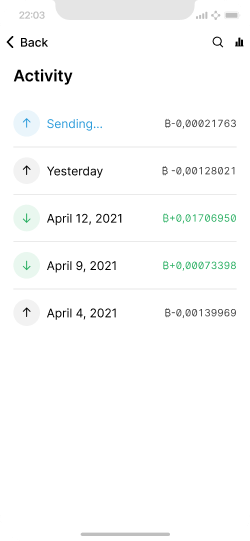 Activity screen showing transactions with minimal information