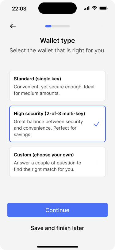 Screen letting users choose from different wallet templates.